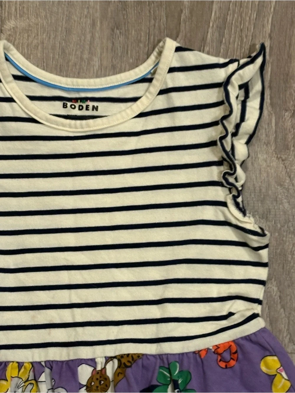 Boden Purple Floral Cat Print Striped Tank Dress for Kids